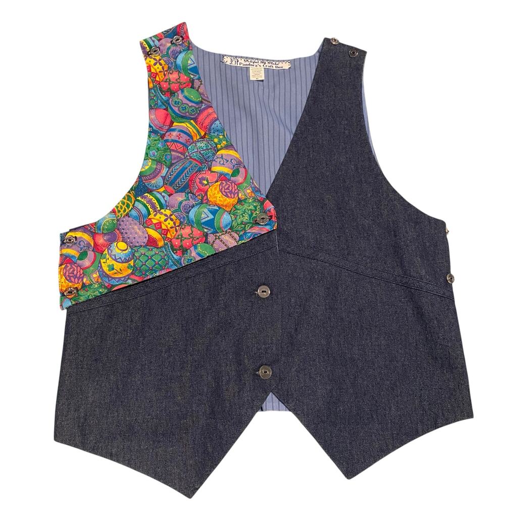 NWT Women's Handmade Linen Vest with Detachable front festive designs Size XS